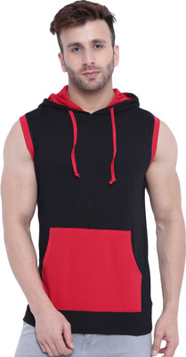 Gritstones Solid Men Hooded Red, Black T-Shirt Gritstones Solid Men Hooded Red, Black T-Shirt