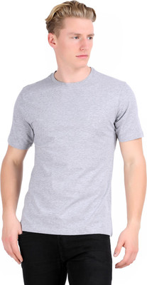 

Checkers Bay Solid Men's Round Neck Grey T-Shirt, Grey melange