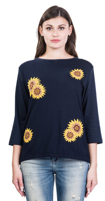 KALT Casual 3/4 Sleeve Floral Print Women Blue, Yellow Top