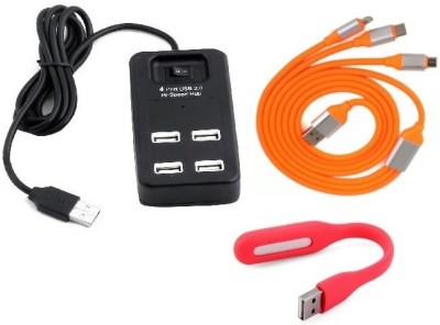 

durReey Set of Multi connectivity USB Hub, 3 IN 1 lightning 8 Pin + ANDROID+ CType with Mini Flexible USB LED Light Lamp for Laptop Computer Keyboard Reading Notebook 3C32Y USB Hub, USB Cable, Led Light(Orange, Red, Black)