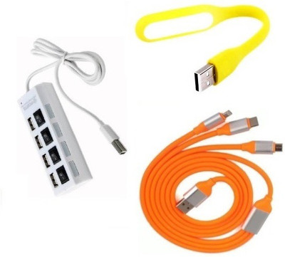 

durReey Set of Multi connectivity USB Hub, 3 IN 1 lightning 8 Pin + ANDROID+ CType with Mini Flexible USB LED Light Lamp for Laptop Computer Keyboard Reading Notebook 3C73Y USB Hub, USB Cable, Led Light(Orange, White, Yellow)