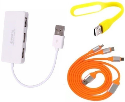 

durReey Set of Multi connectivity USB Hub, 3 IN 1 lightning 8 Pin + ANDROID+ CType with Mini Flexible USB LED Light Lamp for Laptop Computer Keyboard Reading Notebook 3C74Y USB Hub, USB Cable, Led Light(Orange, White, Yellow)