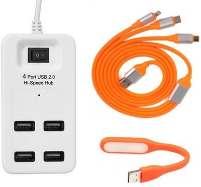 

durReey Set of Multi connectivity USB Hub, 3 IN 1 lightning 8 Pin + ANDROID+ CType with Mini Flexible USB LED Light Lamp for Laptop Computer Keyboard Reading Notebook 3C15Y USB Hub, USB Cable, Led Light(Orange, White)