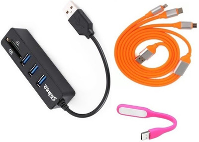 

durReey Set of Multi connectivity USB Hub, 3 IN 1 lightning 8 Pin + ANDROID+ CType with Mini Flexible USB LED Light Lamp for Laptop Computer Keyboard Reading Notebook 3C44Y USB Hub, USB Cable, Led Light(Orange, Black, Pink)