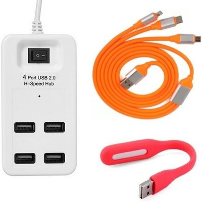 

durReey Set of Multi connectivity USB Hub, 3 IN 1 lightning 8 Pin + ANDROID+ CType with Mini Flexible USB LED Light Lamp for Laptop Computer Keyboard Reading Notebook 3C33Y USB Hub, USB Cable, Led Light(White, Orange, Red)