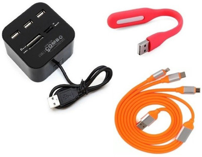 

durReey Set of Multi connectivity USB Hub, 3 IN 1 lightning 8 Pin + ANDROID+ CType with Mini Flexible USB LED Light Lamp for Laptop Computer Keyboard Reading Notebook 3C20Y USB Hub, USB Cable, Led Light(Orange, Black, Red)