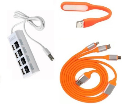 

durReey Set of Multi connectivity USB Hub, 3 IN 1 lightning 8 Pin + ANDROID+ CType with Mini Flexible USB LED Light Lamp for Laptop Computer Keyboard Reading Notebook 3C12Y USB Hub, USB Cable, Led Light(Orange, White)