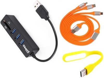 

durReey Set of Multi connectivity USB Hub, 3 IN 1 lightning 8 Pin + ANDROID+ CType with Mini Flexible USB LED Light Lamp for Laptop Computer Keyboard Reading Notebook 3C70Y USB Hub, USB Cable, Led Light(Orange, Yellow, Black)
