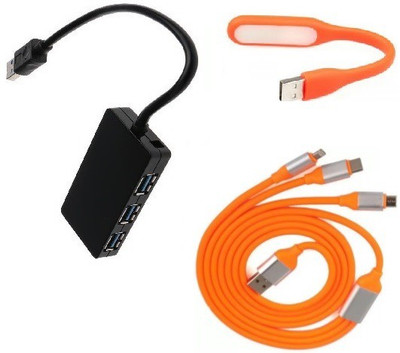

durReey Set of Multi connectivity USB Hub, 3 IN 1 lightning 8 Pin + ANDROID+ CType with Mini Flexible USB LED Light Lamp for Laptop Computer Keyboard Reading Notebook 3C11Y USB Hub, USB Cable, Led Light(Orange, Black)