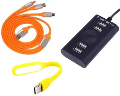 

durReey Set of Multi connectivity USB Hub, 3 IN 1 lightning 8 Pin + ANDROID+ CType with Mini Flexible USB LED Light Lamp for Laptop Computer Keyboard Reading Notebook 3C69Y USB Hub, USB Cable, Led Light(Orange, Yellow, Black)