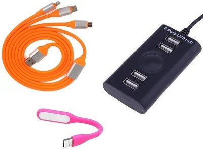 

durReey Set of Multi connectivity USB Hub, 3 IN 1 lightning 8 Pin + ANDROID+ CType with Mini Flexible USB LED Light Lamp for Laptop Computer Keyboard Reading Notebook 3C43Y USB Hub, USB Cable, Led Light(Orange, Pink, Black)