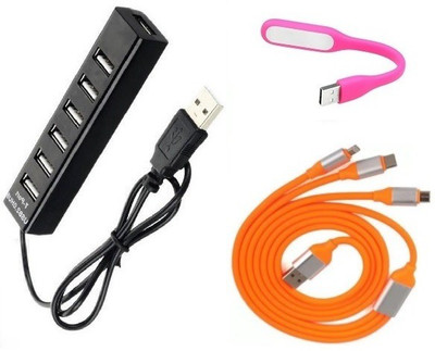 

durReey Set of Multi connectivity USB Hub, 3 IN 1 lightning 8 Pin + ANDROID+ CType with Mini Flexible USB LED Light Lamp for Laptop Computer Keyboard Reading Notebook 3C42Y USB Hub, USB Cable, Led Light(Orange, Black, Pink)