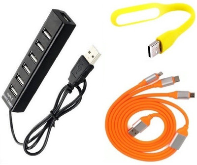

durReey Set of Multi connectivity USB Hub, 3 IN 1 lightning 8 Pin + ANDROID+ CType with Mini Flexible USB LED Light Lamp for Laptop Computer Keyboard Reading Notebook 3C67Y USB Hub, USB Cable, Led Light(Orange, Yellow, Black)