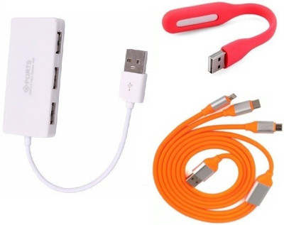

durReey Set of Multi connectivity USB Hub, 3 IN 1 lightning 8 Pin + ANDROID+ CType with Mini Flexible USB LED Light Lamp for Laptop Computer Keyboard Reading Notebook 3C34Y USB Hub, USB Cable, Led Light(Orange, White, Red)