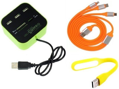 

durReey Set of Multi connectivity USB Hub, 3 IN 1 lightning 8 Pin + ANDROID+ CType with Mini Flexible USB LED Light Lamp for Laptop Computer Keyboard Reading Notebook 3C65Y USB Hub, USB Cable, Led Light(Yellow, Orange, Green)