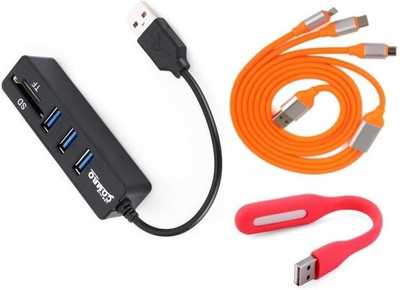 

durReey Set of Multi connectivity USB Hub, 3 IN 1 lightning 8 Pin + ANDROID+ CType with Mini Flexible USB LED Light Lamp for Laptop Computer Keyboard Reading Notebook 3C28Y USB Hub, USB Cable, Led Light(Orange, Black, Red)
