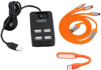 

durReey Set of Multi connectivity USB Hub, 3 IN 1 lightning 8 Pin + ANDROID+ CType with Mini Flexible USB LED Light Lamp for Laptop Computer Keyboard Reading Notebook 3C13Y USB Hub, USB Cable, Led Light(Orange, Black)