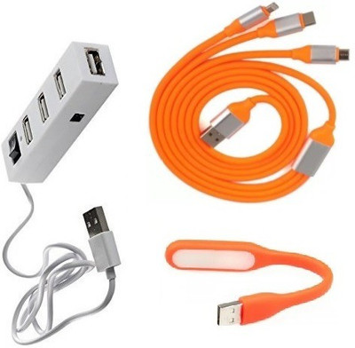 

durReey Set of Multi connectivity USB Hub, 3 IN 1 lightning 8 Pin + ANDROID+ CType with Mini Flexible USB LED Light Lamp for Laptop Computer Keyboard Reading Notebook 3C1Y USB Hub, USB Cable, Led Light(Orange, White)