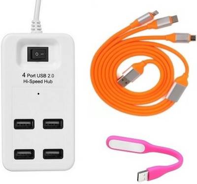 

durReey Set of Multi connectivity USB Hub, 3 IN 1 lightning 8 Pin + ANDROID+ CType with Mini Flexible USB LED Light Lamp for Laptop Computer Keyboard Reading Notebook 3C49Y USB Hub, USB Cable, Led Light(Orange, Pink, White)