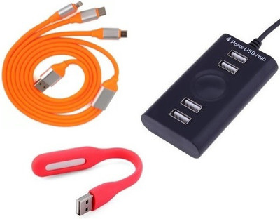 

durReey Set of Multi connectivity USB Hub, 3 IN 1 lightning 8 Pin + ANDROID+ CType with Mini Flexible USB LED Light Lamp for Laptop Computer Keyboard Reading Notebook 3C27Y USB Hub, USB Cable, Led Light(Orange, Black, Red)