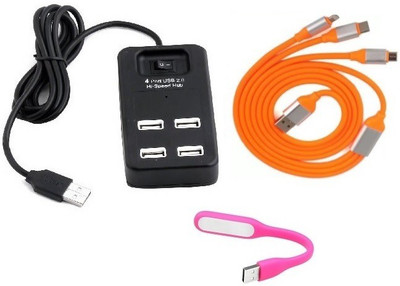 

durReey Set of Multi connectivity USB Hub, 3 IN 1 lightning 8 Pin + ANDROID+ CType with Mini Flexible USB LED Light Lamp for Laptop Computer Keyboard Reading Notebook 3C47Y USB Hub, USB Cable, Led Light(Orange, Pink, Black)