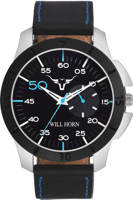 

WILL HORN WH-7017 Awesome Black Dial and Black Strap Watch - For Men