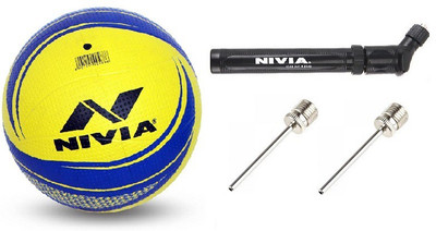 

Nivia Combo of Three- One 'Crater' Volleyball, One 'Double Action' pump and Two Needles- Volleyball - Size: (Pack of 3, Multicolor, Yellow