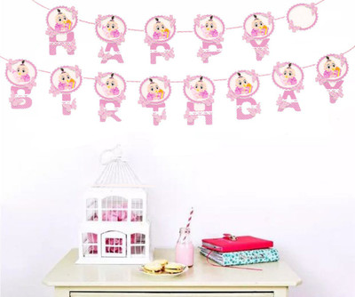 

AMFIN Happy Birthday banner For Girls / Happy Birthday Banner with Name / birthday party decoration Materials - Pink & White Banner(3 ft, Pack of 1)