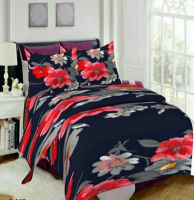 R.K.IMPEX 144 TC Polycotton Double Floral Flat Bedsheet(Pack of 3, Black)