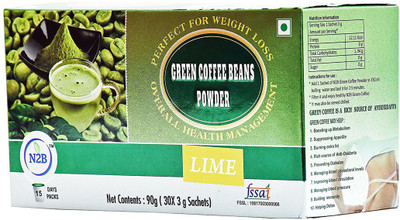 

N2B Natural & Unroasted Green Coffee Beans Powder Sachets Box Lime Flavour Roast & Ground Coffee(90 g, Green Coffee Flavoured)