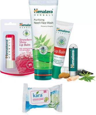 

Himalaya neem face wash, strawberry lip balm, kajal, lip balm, face wipes(Set of 5)