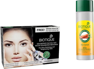 

BIOTIQUE BIO Bio Diamond Facial Kit, Bio Carrot 40+ Spf Sunscreen Ultra Soothing Face Lotion(Set of 2)