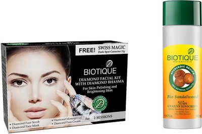 

BIOTIQUE BIO Bio Diamond Facial Kit, Bio Sandalwood Ultra Soothing Face Lotion 50+ SPF UVA/UVB Sunscreen(Set of 2)