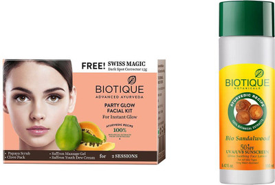 

BIOTIQUE BIO Bio Party Glow Facial Kit, Bio Sandalwood Ultra Soothing Face Lotion 50+ SPF UVA/UVB Sunscreen(Set of 2)