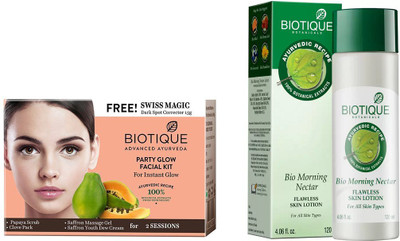 

BIOTIQUE BIO Bio Party Glow Facial Kit, Bio Morning Nectar Flawless Skin Lotion For All Skin Types(Set of 2)
