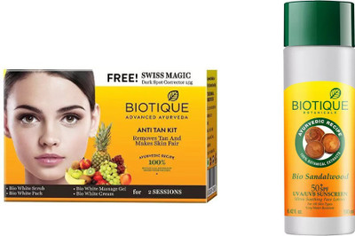 

BIOTIQUE BIO Bio Anti Tan Facial Kit, Bio Sandalwood Ultra Soothing Face Lotion 50+ SPF UVA/UVB Sunscreen(Set of 2)