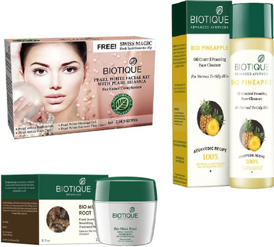 

BIOTIQUE BIO Bio Pearl White Facial Kit, Pineapple Oil Control Face Cleanser For Normal To Oil Skin, Bio Musk Root Treatment Pack(Set of 3)