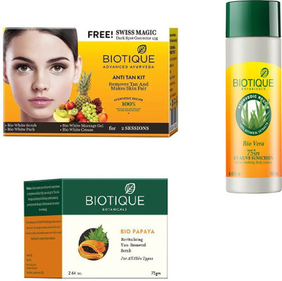 

BIOTIQUE BIO Bio Pearl White Facial Kit, Bio Papaya Revitaizing Tan Removal Scrub, Bio Honey Gel Refreshing Foaming Face Cleanser For All Skin Types(Set of 3)