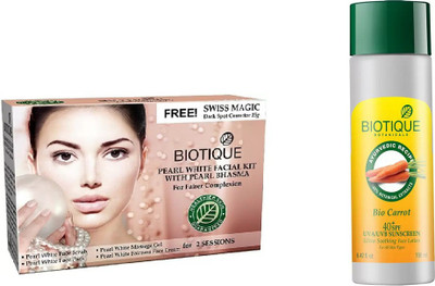 

BIOTIQUE BIO Bio Pearl White Facial Kit, Bio Carrot 40+ Spf Sunscreen Ultra Soothing Face Lotion(Set of 2)
