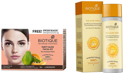 

BIOTIQUE BIO Bio Party Gelow Facial Kit, Bio Carrot 30+Spc Sunscreen Ultra Soothing Face Lotion(Set of 2)