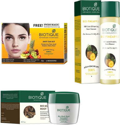 

BIOTIQUE BIO Bio Anti Tan Facial Kit, Pineapple Oil Control Face Cleanser For Normal To Oil Skin, Bio Musk Root Treatment Pack(Set of 3)
