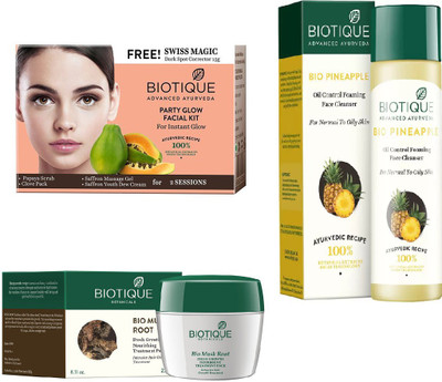 

BIOTIQUE BIO Bio Party Glow Facial Kit, Pineapple Oil Control Face Cleanser For Normal To Oil Skin, Bio Musk Root Treatment Pack(Set of 3)