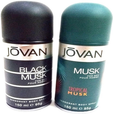 

Jovan BLACK MUSK AND TROPICAL MUSK Deodorant Spray - For Men(300 ml, Pack of 2)