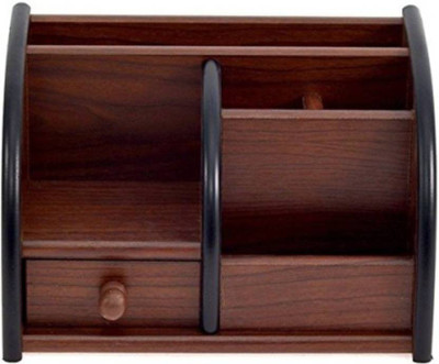 Ruby Perl 6 Compartments Wooden Pen Holder(Brown)