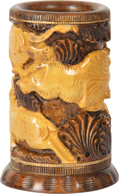 

ramani 1 Compartments wood wooden designed pen stand(Multicolor)