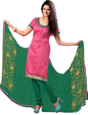 

The Four Hundred Chanderi Striped Semi-stitched Salwar Suit Dupatta Material, Pink