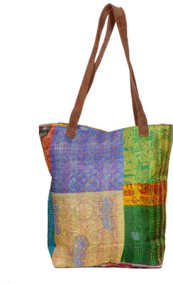 

Indistar Men & Women Casual Green, Blue, Beige Silk Tote, Beige;blue;green