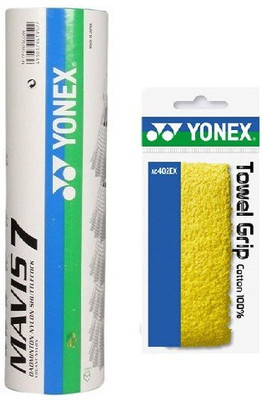 

Yonex Combo of two- One '7' Nylon Shuttle cock (Pack of 6) and One Badminton Grip (Color On Availability)- Badminton Kit