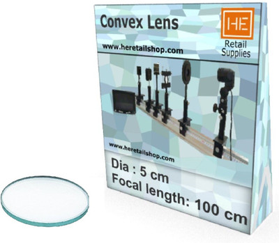 

HE Retail Supplies 1 Convex lens, focus 100cm, dia 5 cm 0 F100, D5 round student physics experiments(Transparent)