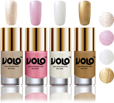 

Volo HD Colors High-Shine Long Lasting Non Toxic Professional Nail Polish Set of 4 Chrome Rust, Metallic Pink, Pearly White Chrome, Golden(Pack of 4)